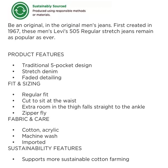 Mens Levi’s 505 Regular Fit Stretch Jeans - Picture 8 of 8